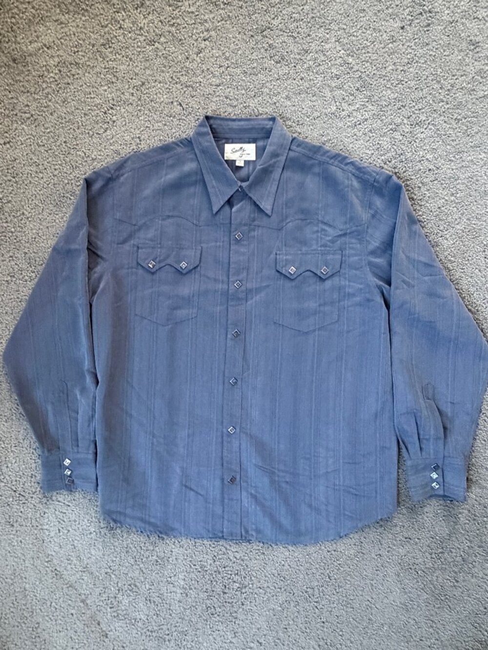 Scully Kerrville Western Pearl Snap Shirt Blue Dobby Stripe Cowboy Mens XL  EUC